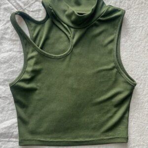 Green St Patrick’s Day Crop Top - Cutout Ribbed Asymmetrical Tank - Small